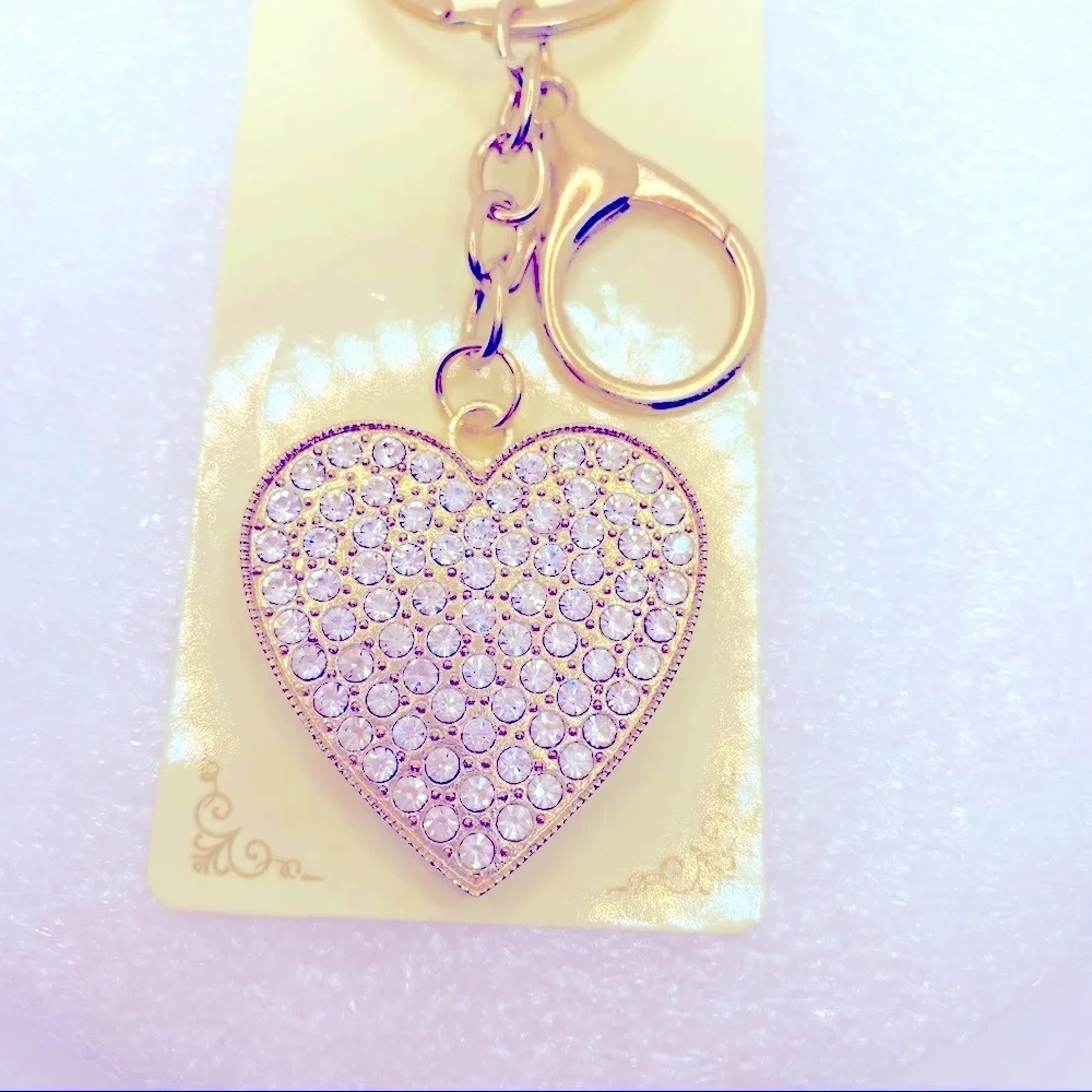 Purse Charm Key Chain Heart Crystals with Golden